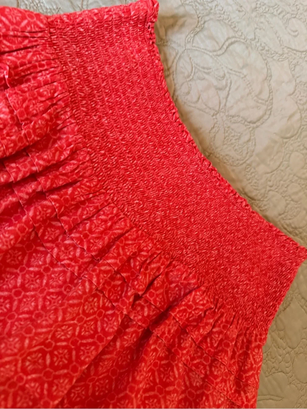 Lauren Ralph Lauren Coral Orange Smocked Tiered Ruffle Mini Skirt Boho Size 8